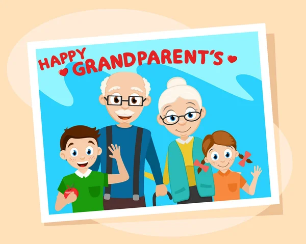 Avós abraçando seus netos em fotos. Dia dos avós — Vetor de Stock