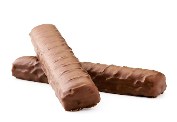 Dos barras de chocolate Twix primer plano en un blanco. Aislado — Foto de Stock