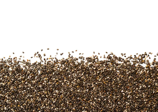 Scattered Chia seeds on a white, space for text. The view of the top. — Stock Photo, Image