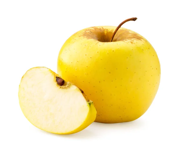 Amarelo Apple e fatia em um fundo branco. Isolados — Fotografia de Stock