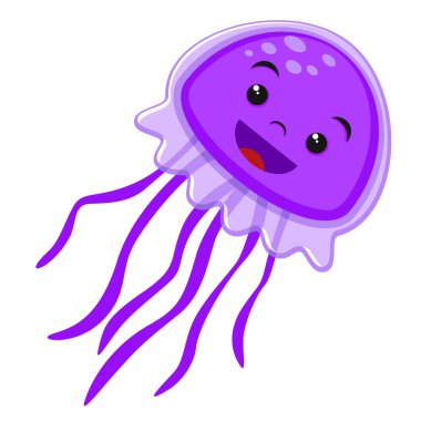 Denizanası karakteri beyazın üzerinde gülümsüyor. Jöle balık karikatür