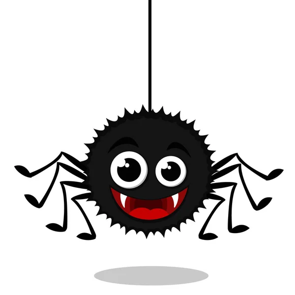 Spider menggantung di web dan tersenyum, karakter pada latar belakang putih . - Stok Vektor