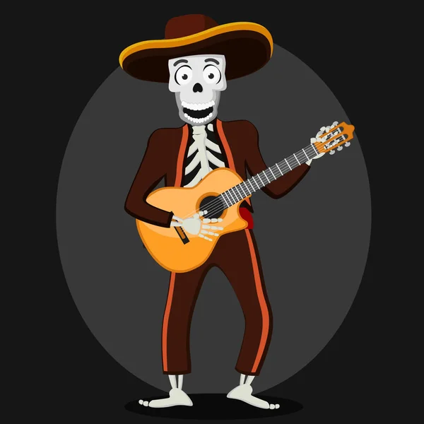 Skeleton of a man in a suit playing guitar. Day of the dead Mexico. — Stock Vector