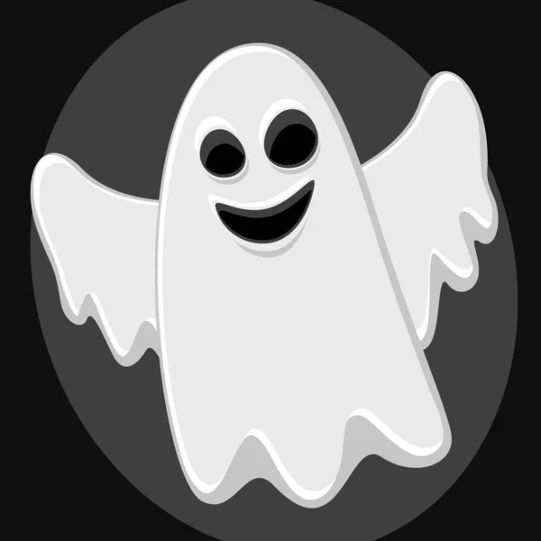 Fantasma voa e sorri assustadoramente em um fundo preto. Halloween. — Vetor de Stock