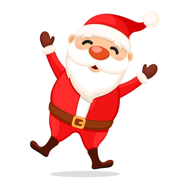 Papai Noel salta e acena suas mãos sobre um fundo branco. Ano Novo — Vetor de Stock