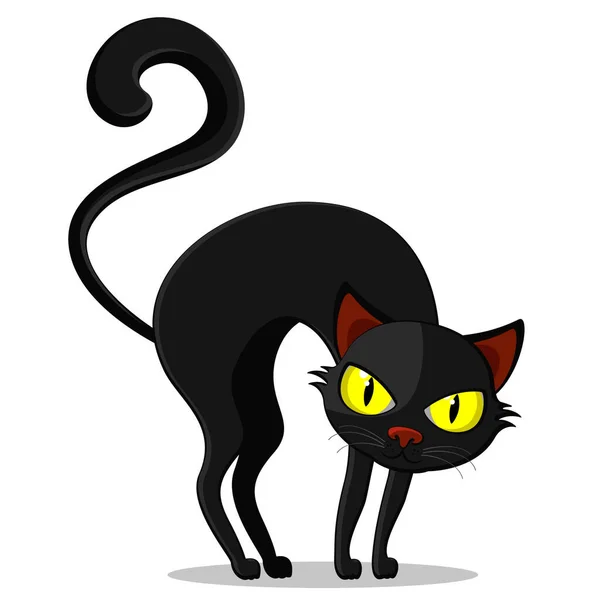 Black cat with a curved back on a white background, a character. Halloween — Stock Vector