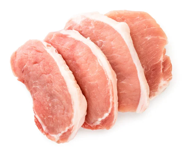 Schweinefleisch auf weißem Hintergrund in Scheiben schneiden. der Blick nach oben. — Stockfoto