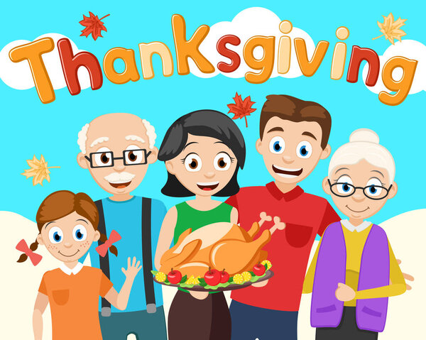 Женщина устраивает жареную индейку, праздничный ужин для всей семьи. День благодарения
