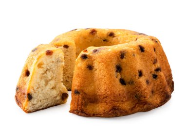 Beyaz arka planda yakın plan kesilmiş Viyana çöreği..