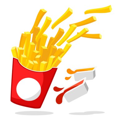 Kutudan iki soslu patates kızartması fırlıyor. Fast food