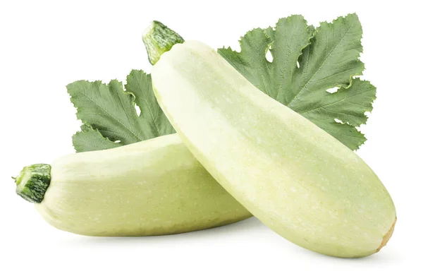 Due Zucchine Con Foglia Verde Primo Piano Fondo Bianco Isolato — Foto Stock