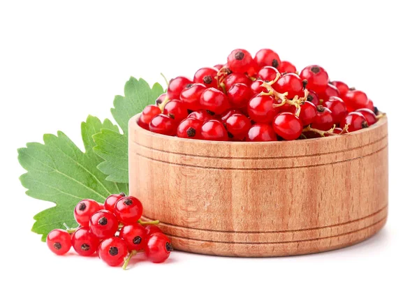 Red Currants Wooden Plate Close White Background Isolated — Stock Photo, Image