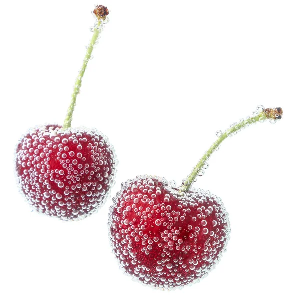 Sweet Cherry Water Gases Close White Background Isolated — Stock Photo, Image