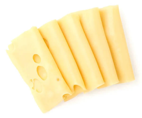 Beyaz Bir Arka Planda Peynir Dilimleme Izole Edilmiş Yukarıdan Görünüm — Stok fotoğraf