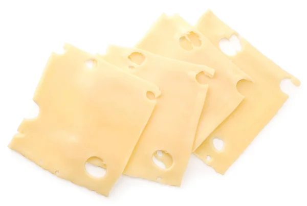 白い背景にチーズの破片,隔離された.上からの眺め — ストック写真