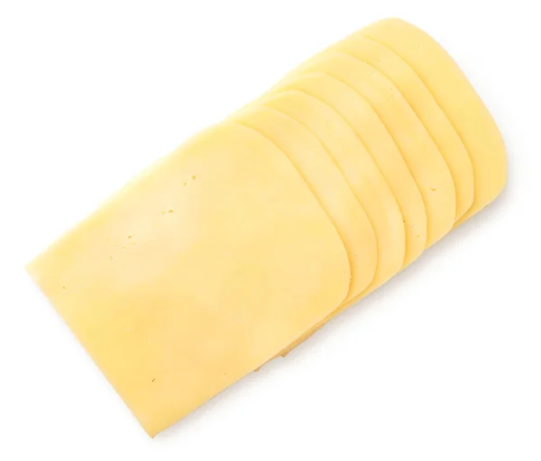 Rebanadas de queso sobre fondo blanco, aisladas. La vista desde arriba — Foto de Stock