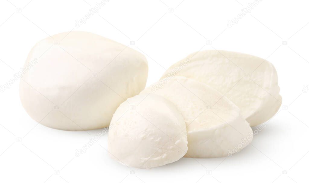 Sliced mozzarella cheese closeup on a white background. Isolated