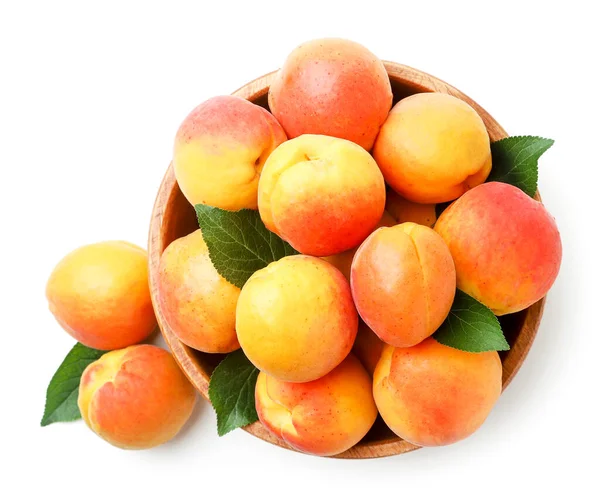 Ripe Apricots Plate Close White Background Isolated View Top — Stock Photo, Image