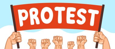 İnsanların elinde protesto olan bir afiş. Rally, isyan.