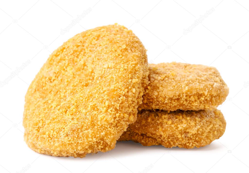 Cutlets, nuggets close-up on a white background. Isolated