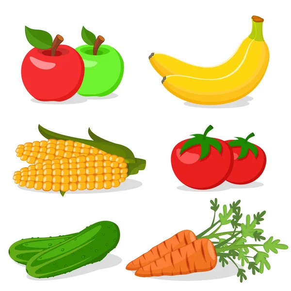 Set Vegetables Fruits White Background — Stock Vector