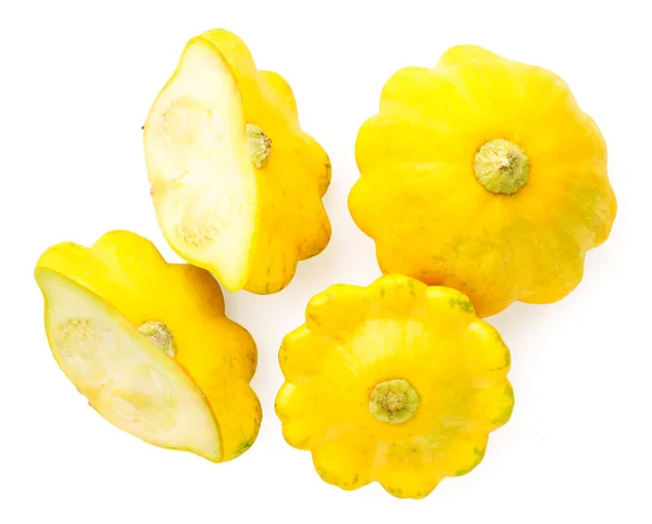 Group Yellow Squash Whole Half Close White Background Isolated View — Stock Photo, Image