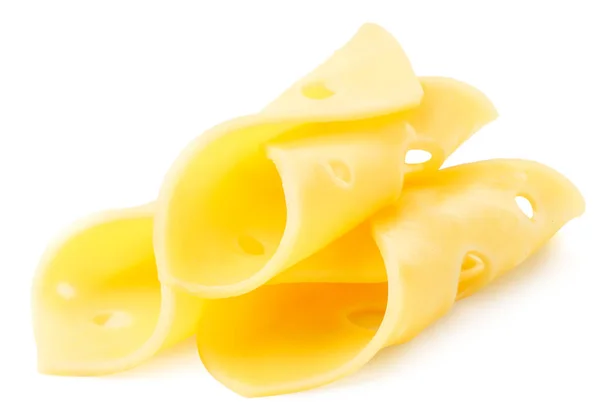 Peynir Parçaları Bir Yığın Halinde Beyaz Bir Arkaplana Yığılmış — Stok fotoğraf