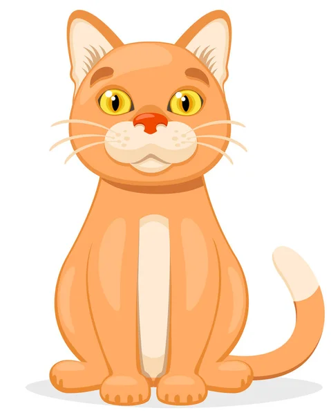 Orange Cat Sitting Smiling White Background — Stock Vector