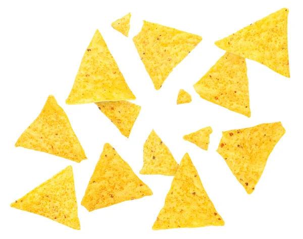 Triangular chips on a white background are flying. Isolated — Stock Photo, Image