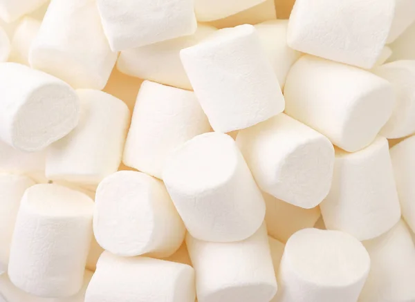 Masticare Marshmallow Bianco Vicino Sfondo Vista Dall Alto — Foto Stock