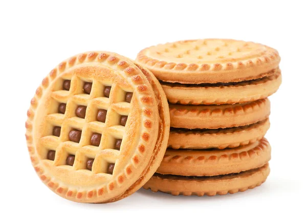 Cookies Com Preenchimento Close Fundo Branco Isolados — Fotografia de Stock