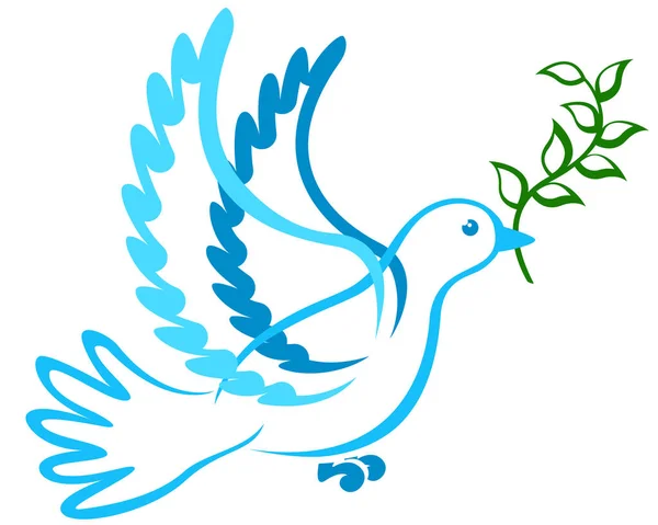 Контур голуба з зеленою гілкою в дзьобі. Мир у печі — стоковий вектор