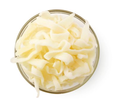 Kurutulmuş mürekkep balığı halkaları, beyaz arka planda yakın plan, izole edilmiş. Üst görünüm