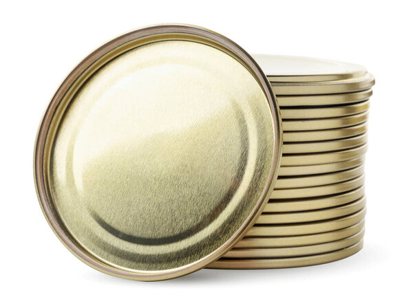 Крышки для стека консервации на белом фоне. Isolated