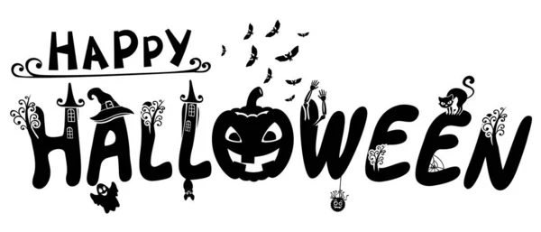 Happy Halloween Lettertype Met Vakantie Elementen Witte Achtergrond — Stockvector