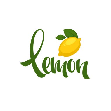 Narenciye suyu logo, etiket, amblem için kompozisyon yazı limon