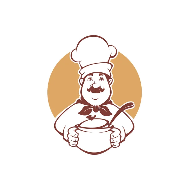 Feliz Chef Dibujos Animados Sosteniendo Una Olla Sopa Vector Ilustración — Vector de stock