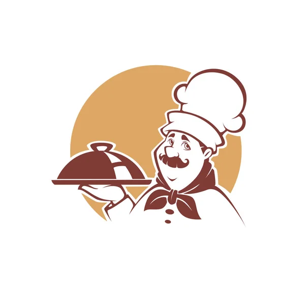 Retrato Chef Dibujos Animados Feliz Ilustración Vectorial Para Logotipo Emblema — Vector de stock