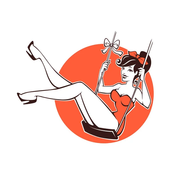 Sexy Belleza Retro Pinup Chica Para Logotipo Etiqueta Diseño — Vector de stock