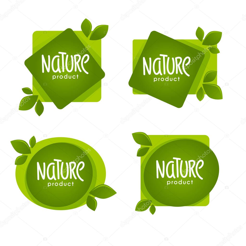 Nature  Product,  organic green  leaves emblems, stickers,  frames and logo