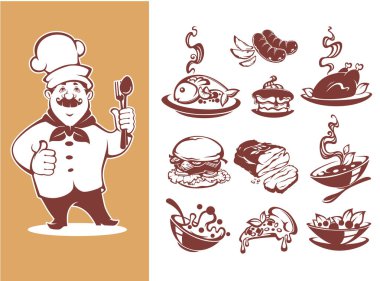 büyük koleksiyon için menü, Şef, breackfast, çorba, ana, ders, salata, çöl