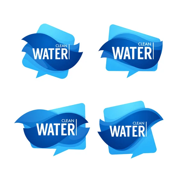 Naturalna Woda Źródlana Logo Wektora Etykiety Szablony Naklejek Kroplami Wody — Wektor stockowy