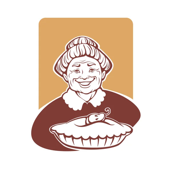 Vektor Porträt Der Schönen Großmutter Und Hausgemachter Kuchen — Stockvektor