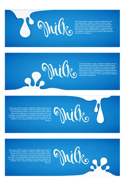 Etiquetas Leche Productos Lácteos Volantes Banners Tmplate Con Composición Letras — Archivo Imágenes Vectoriales