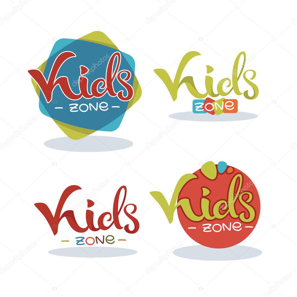 Kids Zone, playful lettering logo composition, vector collection