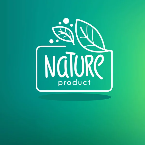 Produit Nature Emblème Feuilles Vertes Bio Autocollant Cadre Logo — Image vectorielle