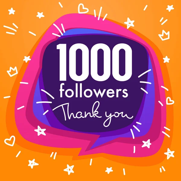 1000 Follower Grazie Banner Stelle Coriandoli Composizione Lettering — Vettoriale Stock