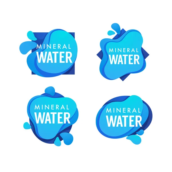 Agua Mineral Manantial Logotipo Vectorial Etiquetas Pegatinas Plantillas Con Gotas — Vector de stock