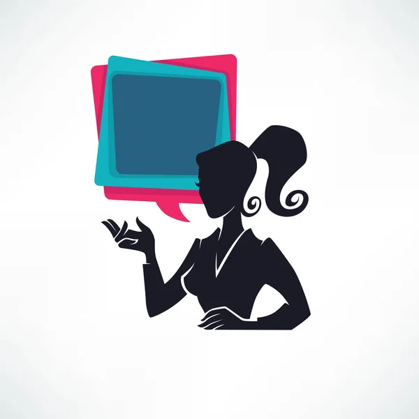 Professionelles Chat Logo Business Lady Silhouette Und Sprechblase — Stockvektor