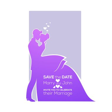 Tarih, Gelin ve damat siluet, düğün kartı zarif bir tarzda kaydetmek